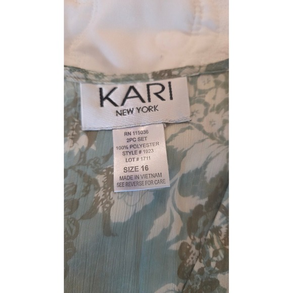 Kari New York Women's 2PC Floral Dress Suit Set Size 16 Blue Green Career - Picture 8 of 9